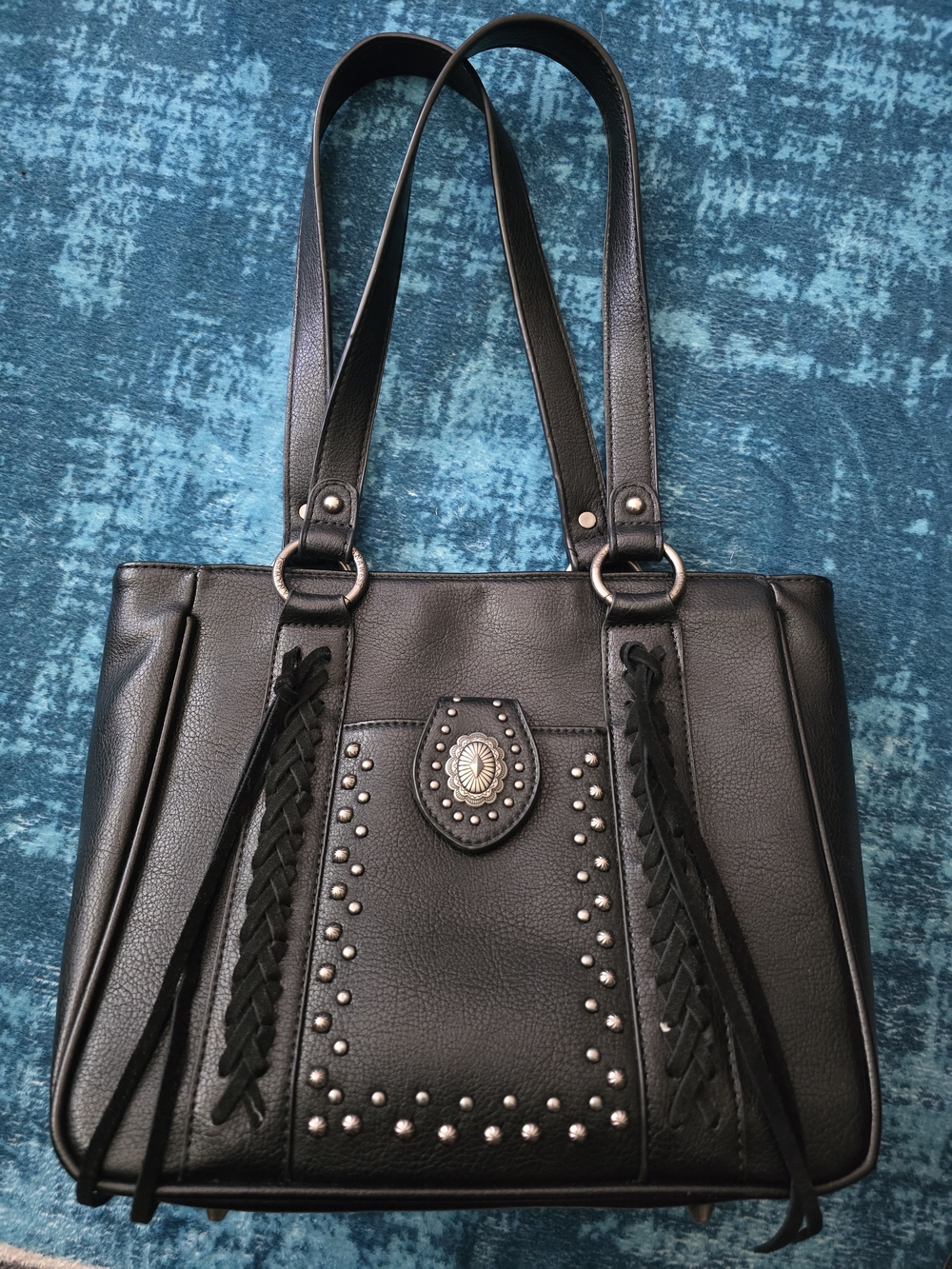 Montana West Black Studded Shoulder Tote